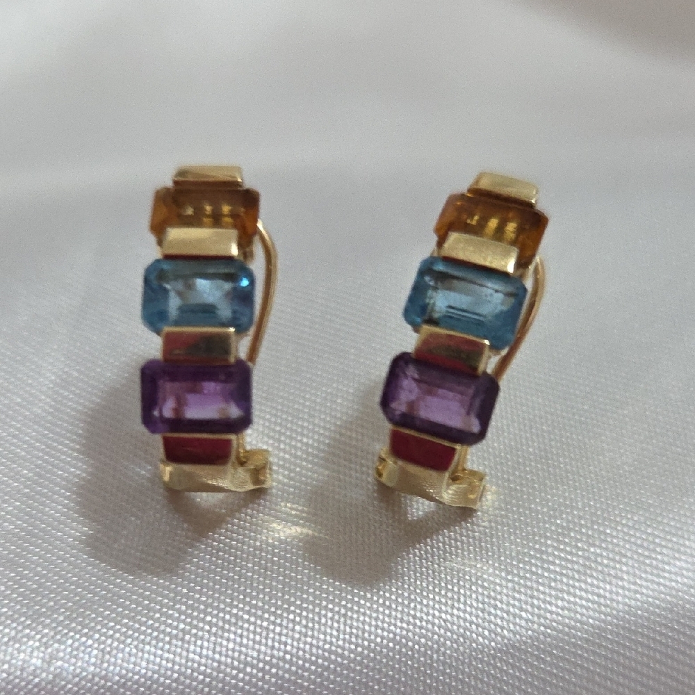 14k Solid Gold Multi-Stone Earrings For Women's - image 2